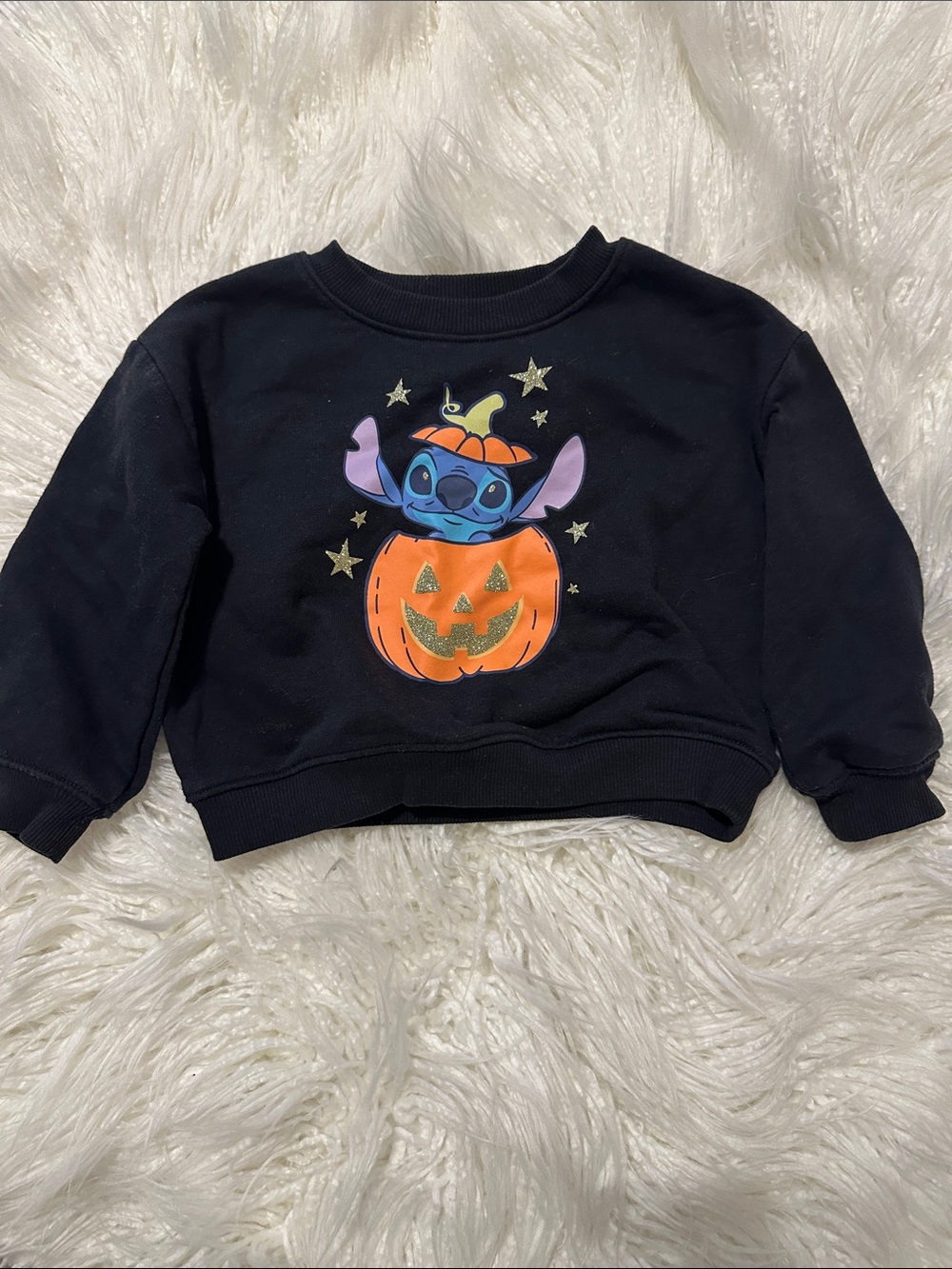 Toddler Black Halloween Sweatshirt with Pumpkin & Stitch Graphic